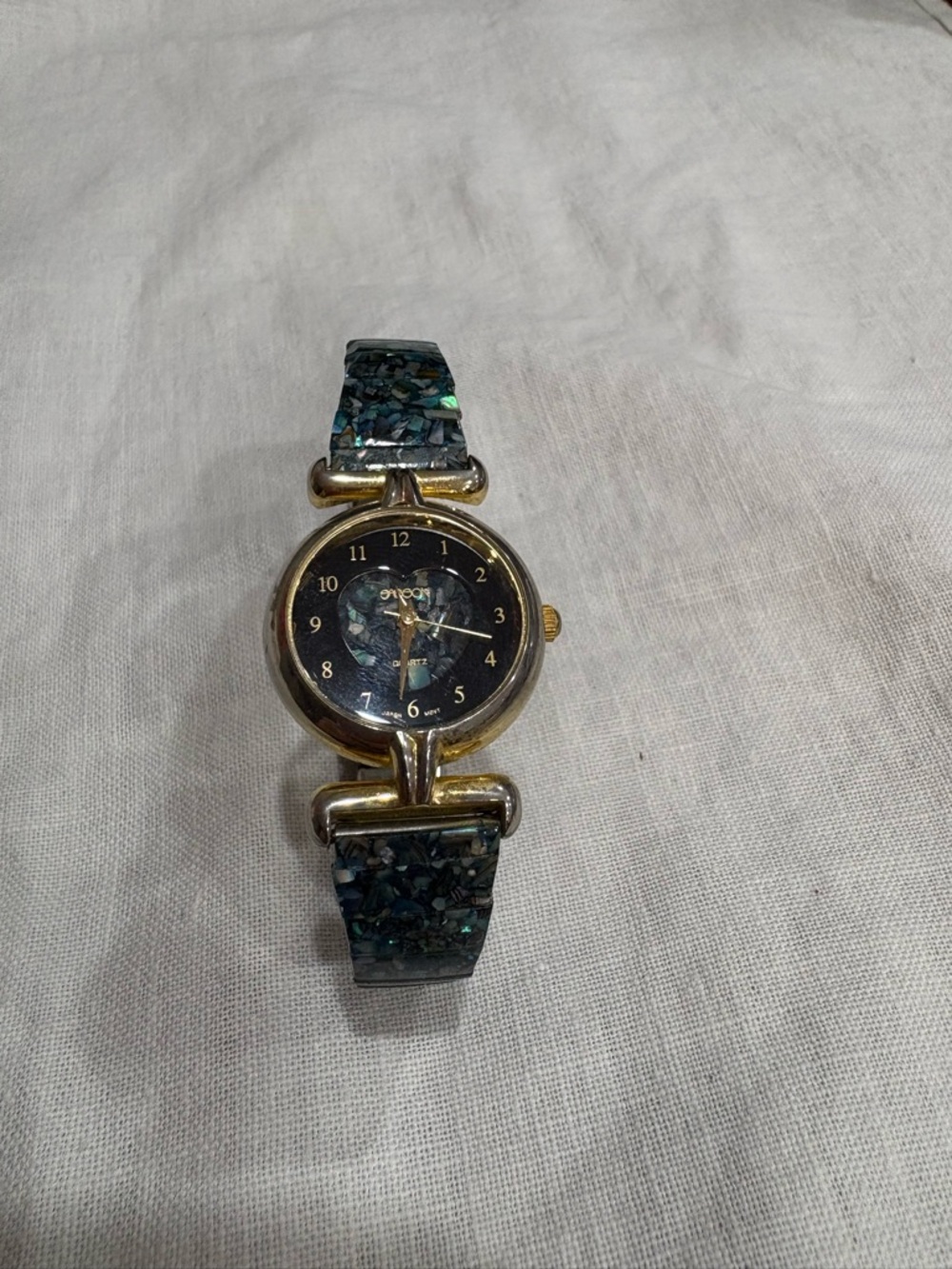 Sasson Jeans Women's Gold-Tone Watch with Iridescent Black/Green Mosaic Band